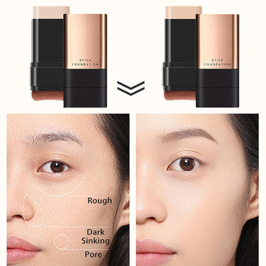 Luxenwell 2 In 1- Luxury Flawless Eraser Foundation Stick | Korean Hydrating Lightweight Foundation Stick with Brush | Waterproof Thin and Cover Blemishes for All Skin Types | 1Pcs